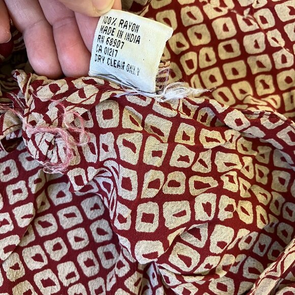 Le Chateau Sleeveless Midi Dress Tie-Back Red/Beige Made in India Vintage 90s - Picture 9 of 11